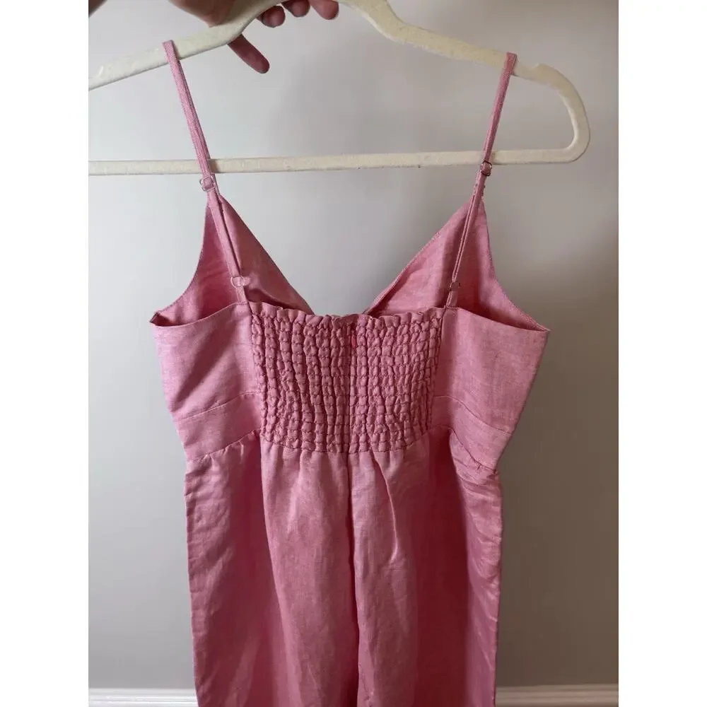 Ann Taylor LOFT Linen Blend Wide Leg Pink Cropped Romper Size 2P NWT